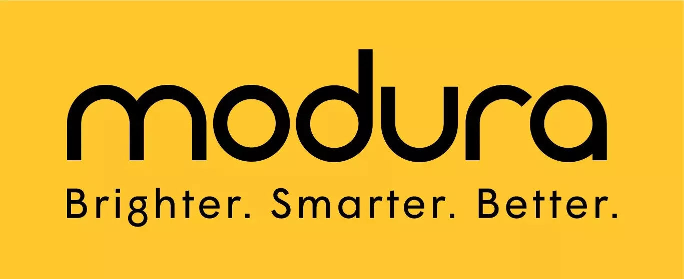 Modura logo with tagline 'Brighter. Smarter. Better.' on a yellow background