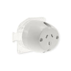 A white surface socket plug base designed for downlight fan sockets, with a 10A electrical outlet.