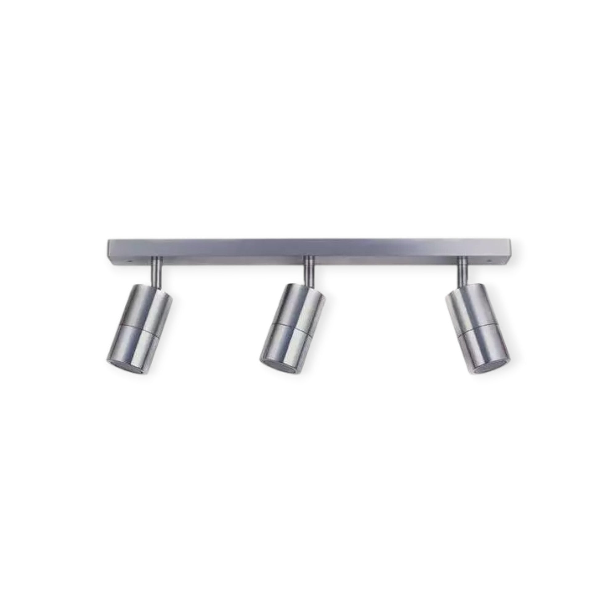 Three-light track light fixture on a white background
