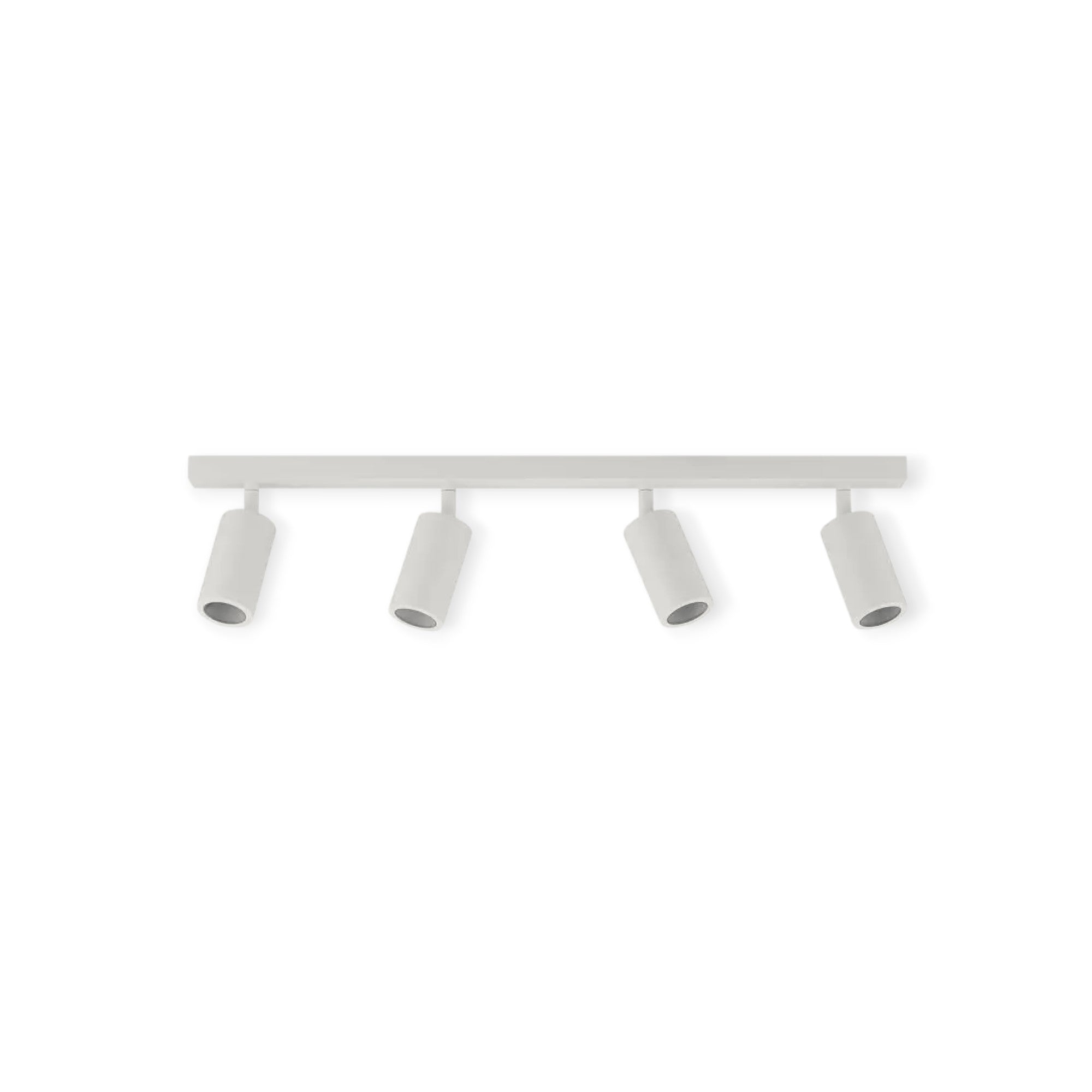 White ceiling light fixture with four cylindrical lights on a white background