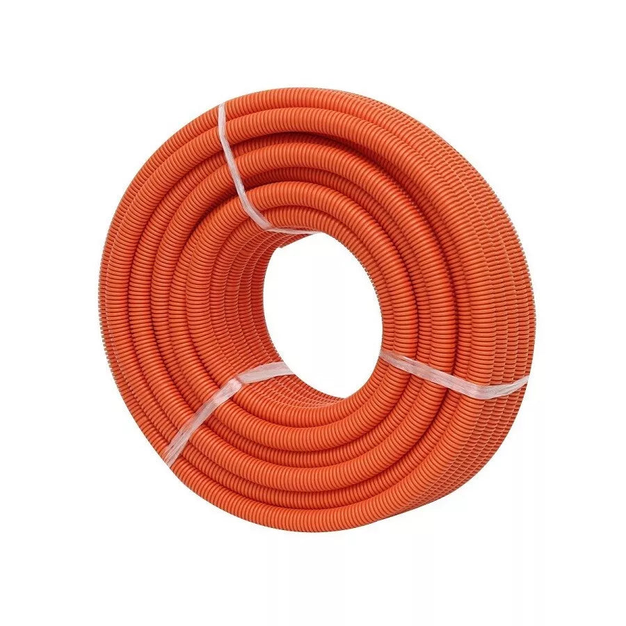 Coiled orange hose on a white background