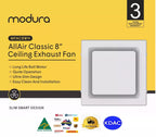 Modura AllAir Classic 8" 250mm Square Ceiling Mounted Duct Exhaust Fan Bathroom