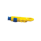 Yellow and blue plastic tool on a white background