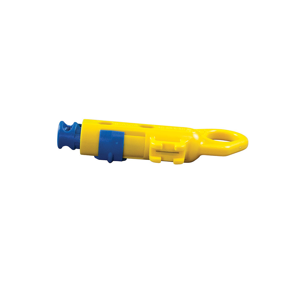 Yellow and blue plastic tool on a white background