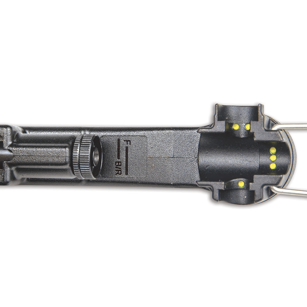 Close-up of a mechanical component with visible branding on a white background