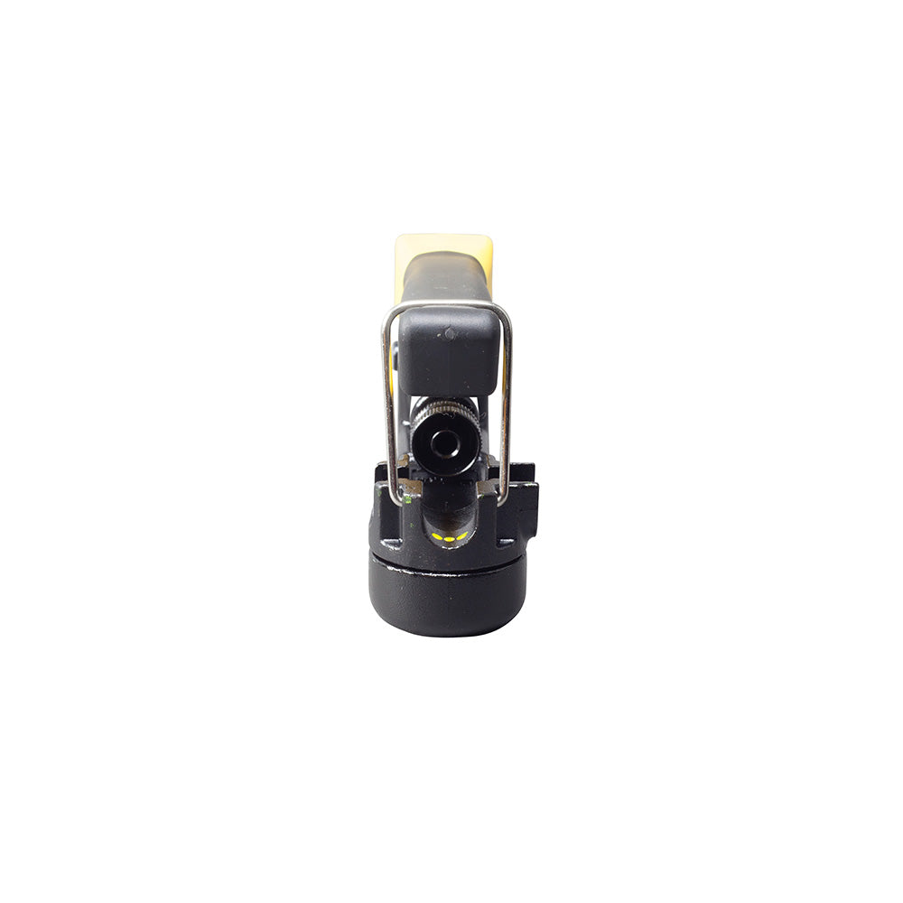 Black and yellow tool on a white background