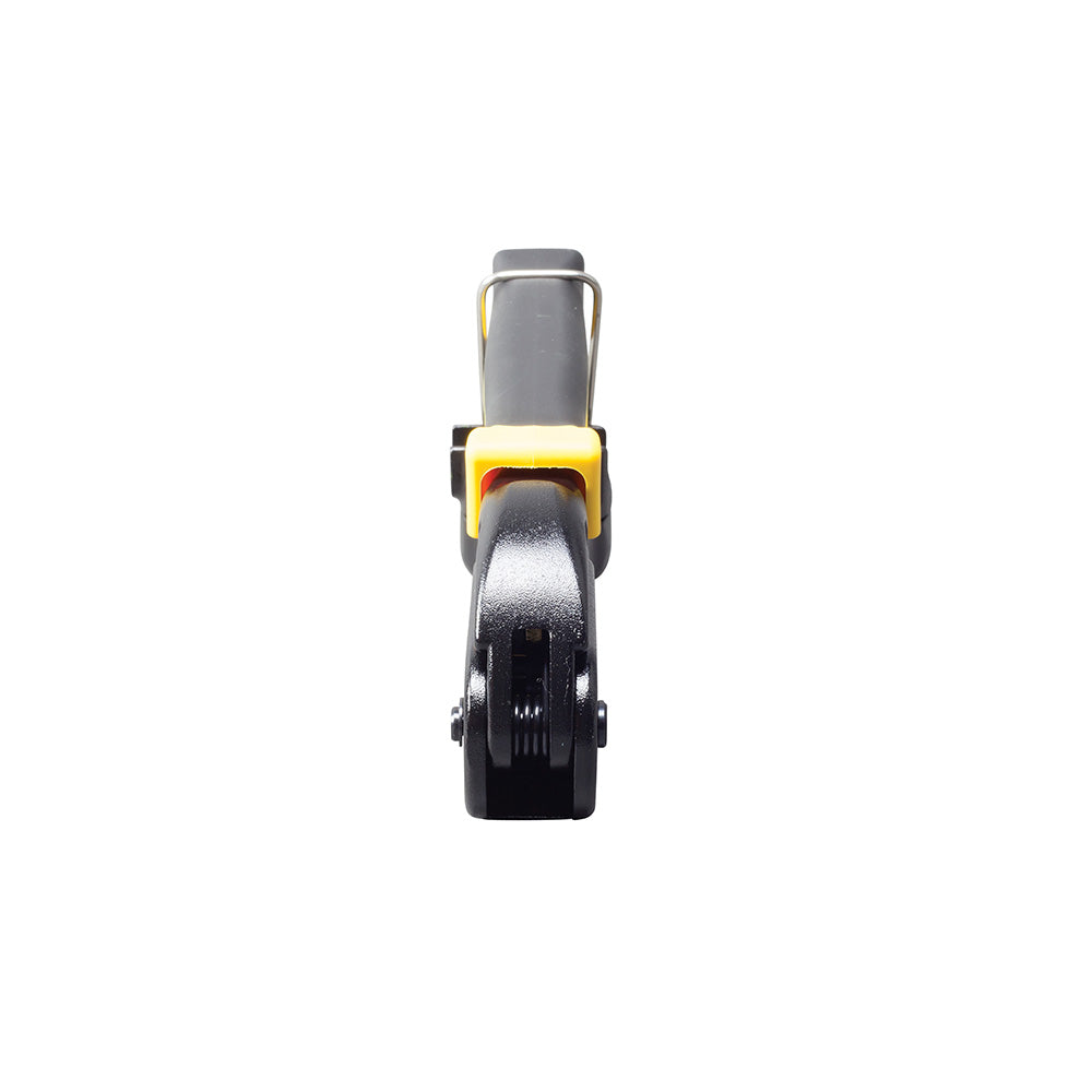 Black tape dispenser with gray handle on a white background