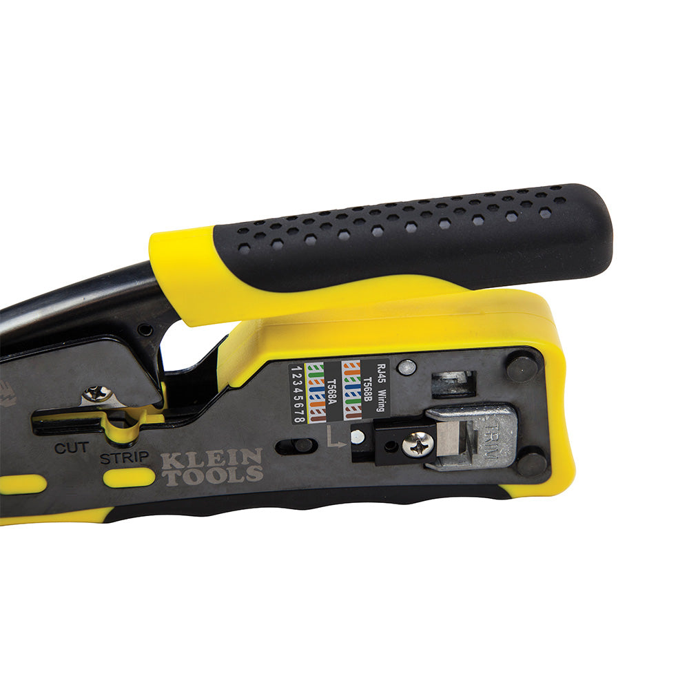 Klein Tools VDV226-110 Ratcheting Modular Crimper – Strip, Cut & Crimp Pass-Thru Connectors