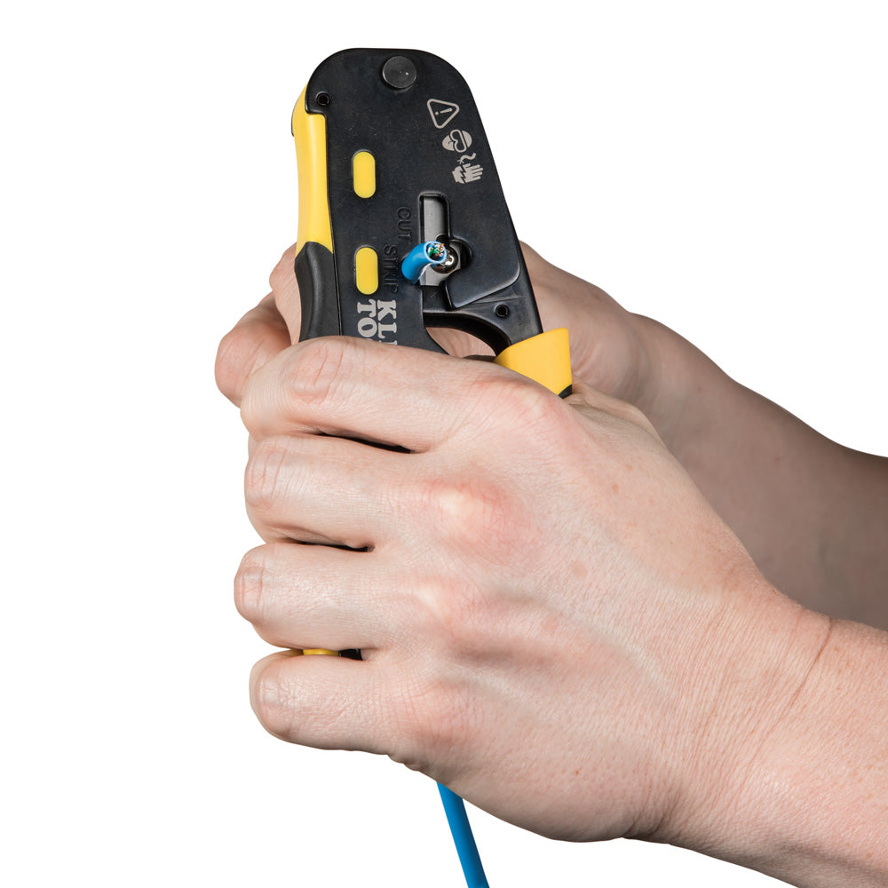 Klein Tools VDV226-110 Ratcheting Modular Crimper – Strip, Cut & Crimp Pass-Thru Connectors