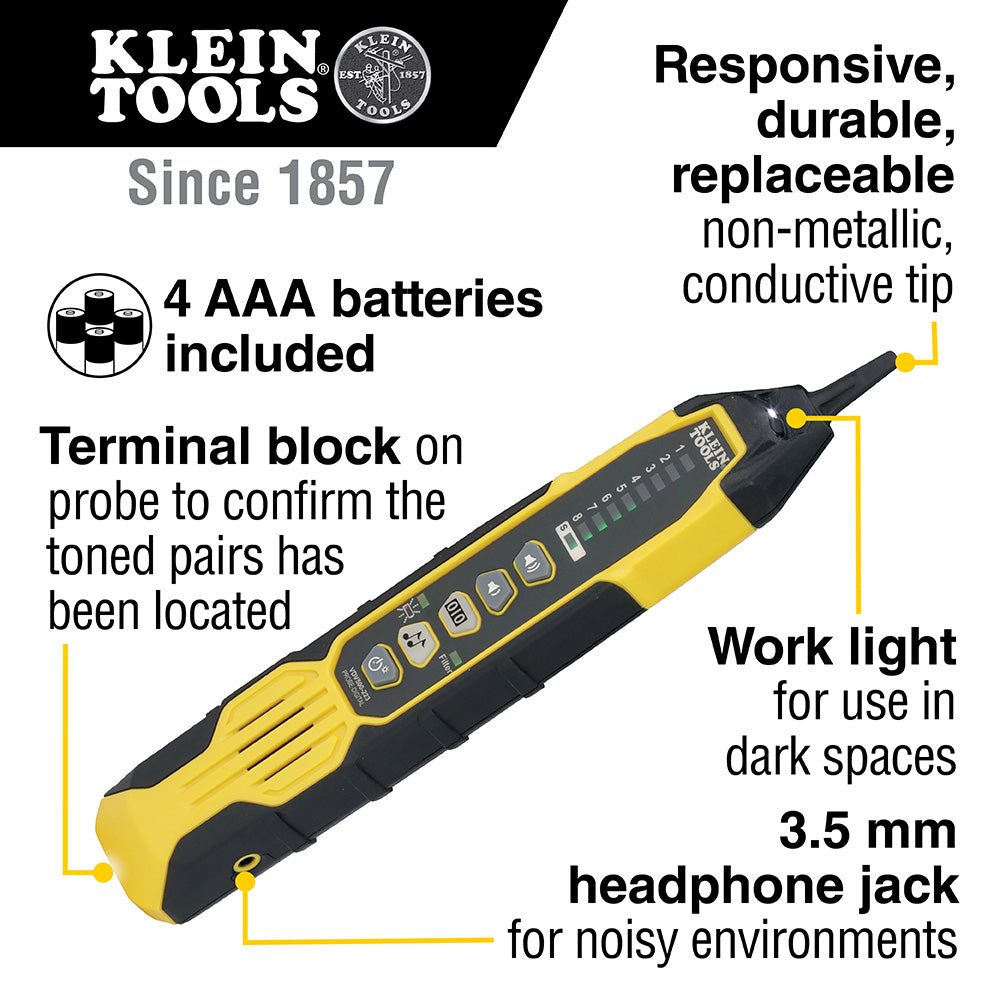 Klein Tools multimeter with features highlighted on a white background