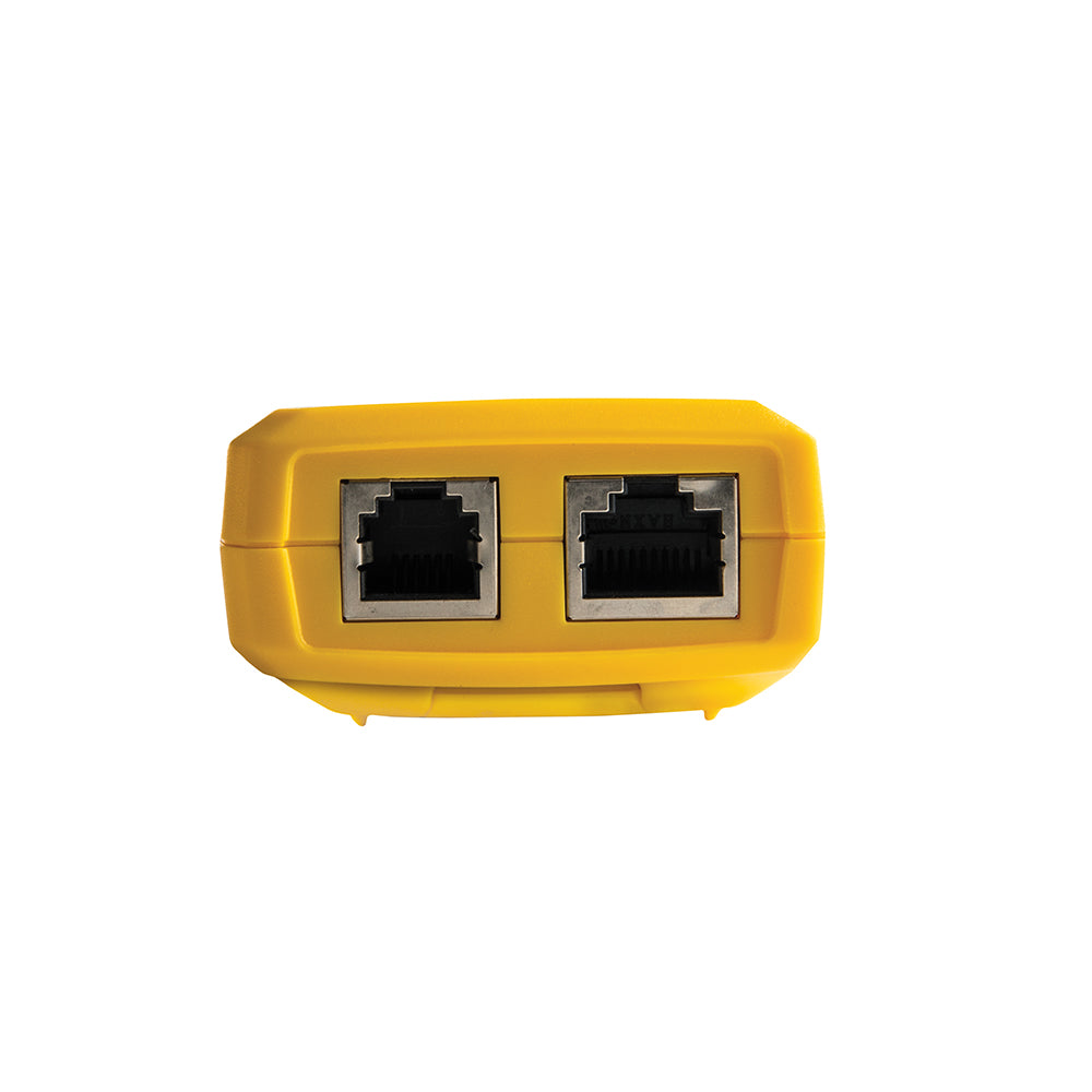 Yellow Ethernet adapter with two ports on a white background