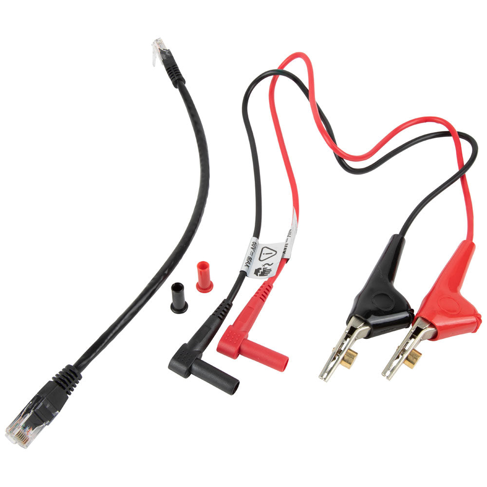 Set of electrical test leads withigator clips on a white background
