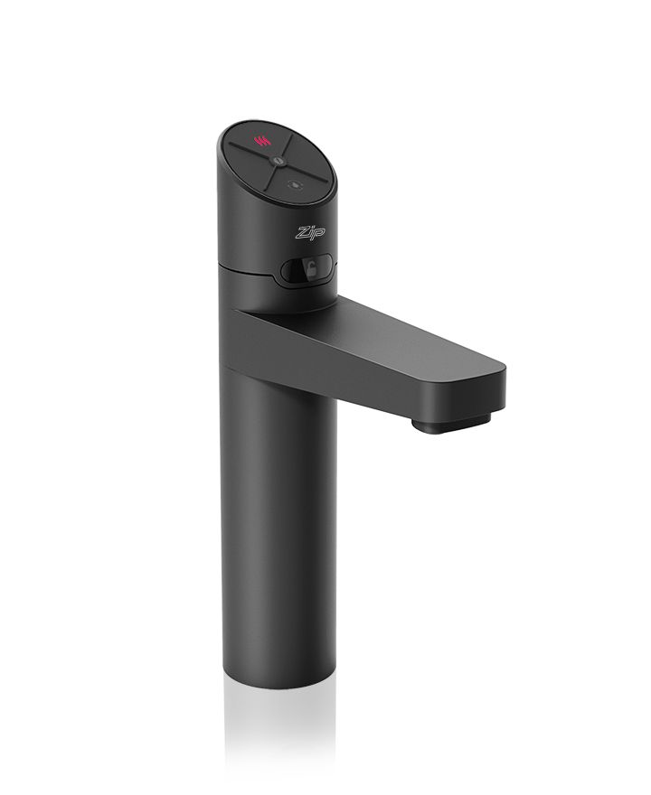 Black faucet on a white background