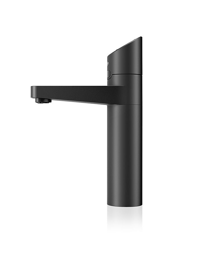 Black faucet on a white background