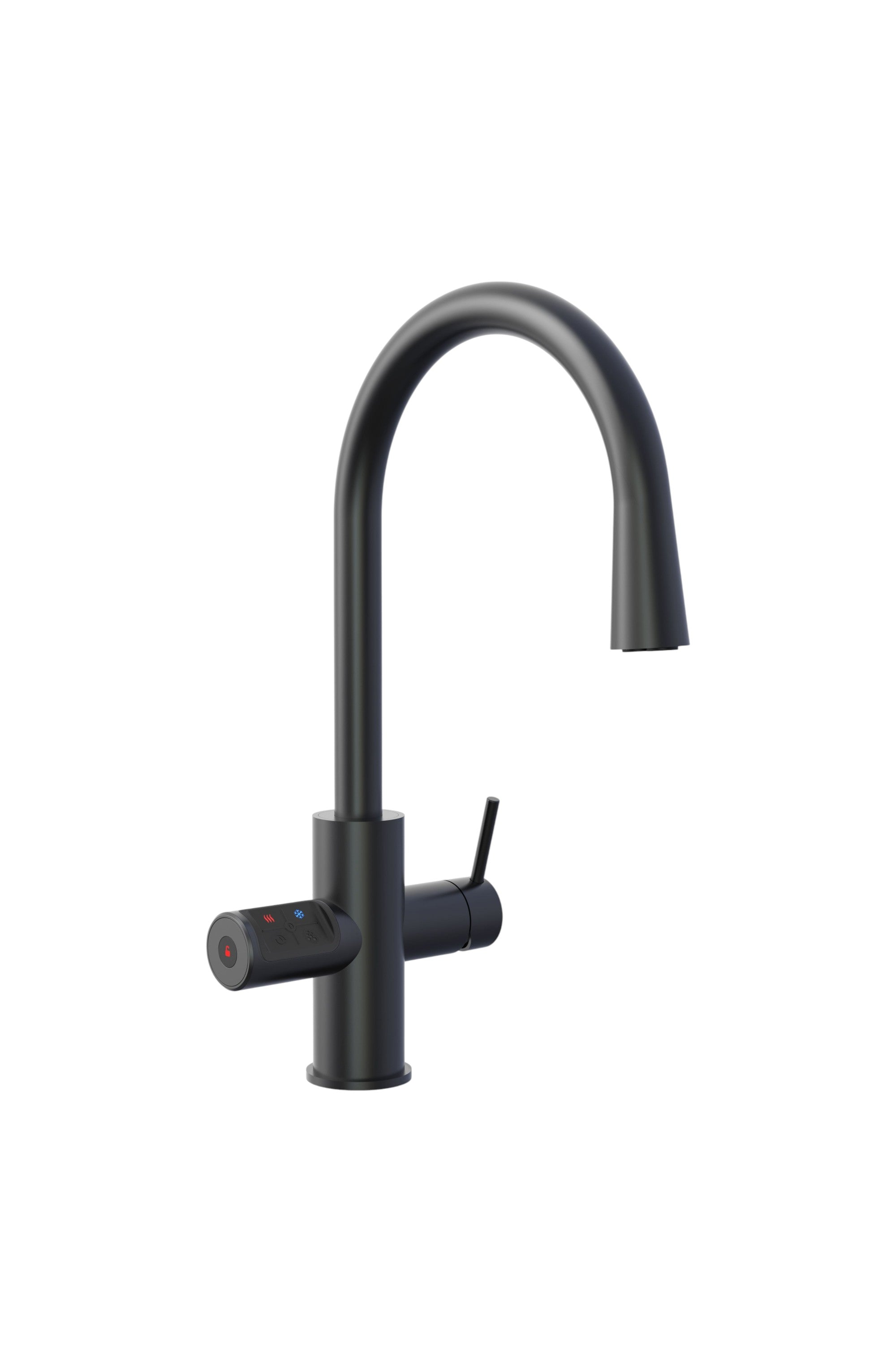 Black kitchen faucet on a white background