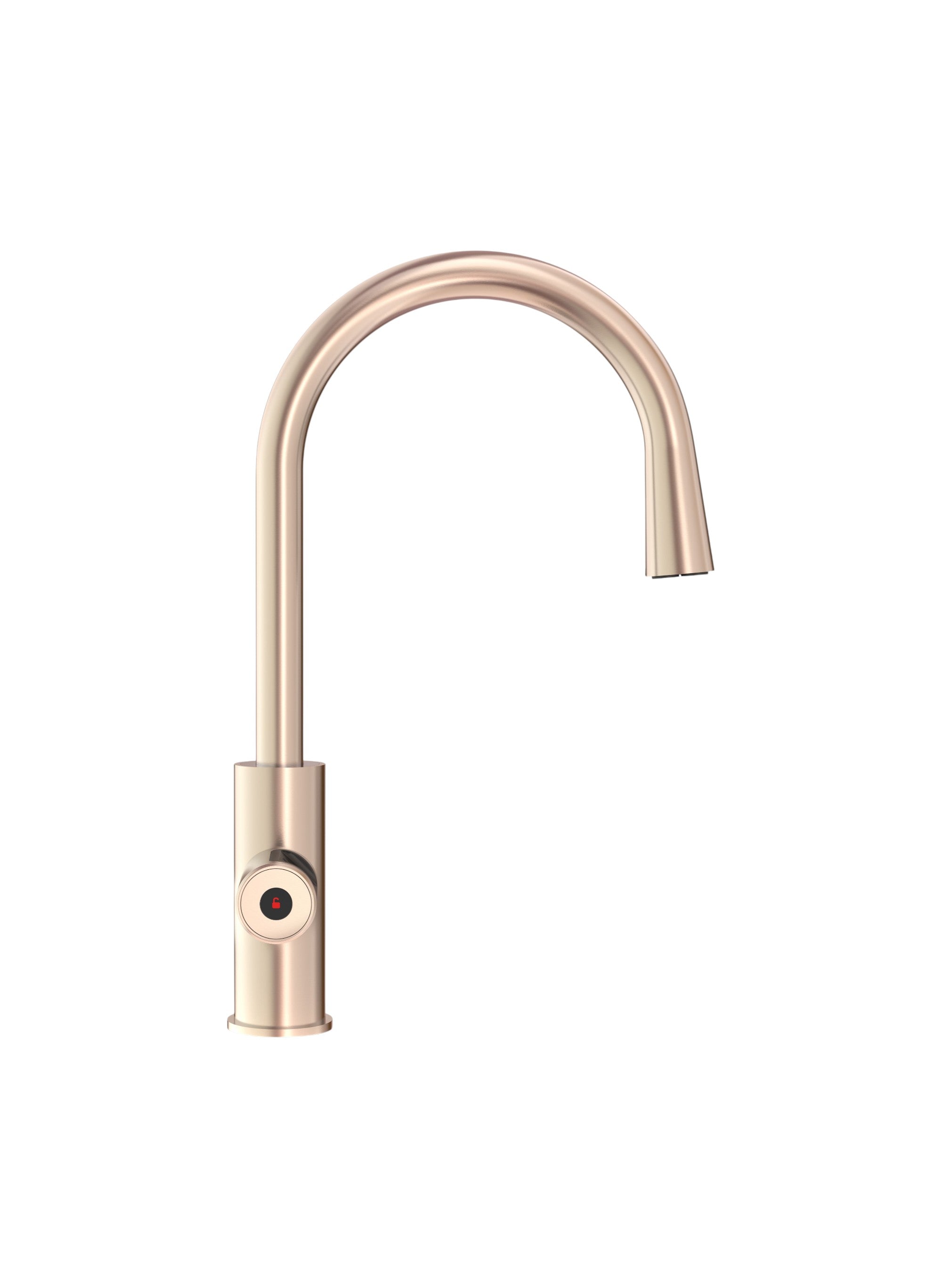 Rose gold kitchen faucet on a white background