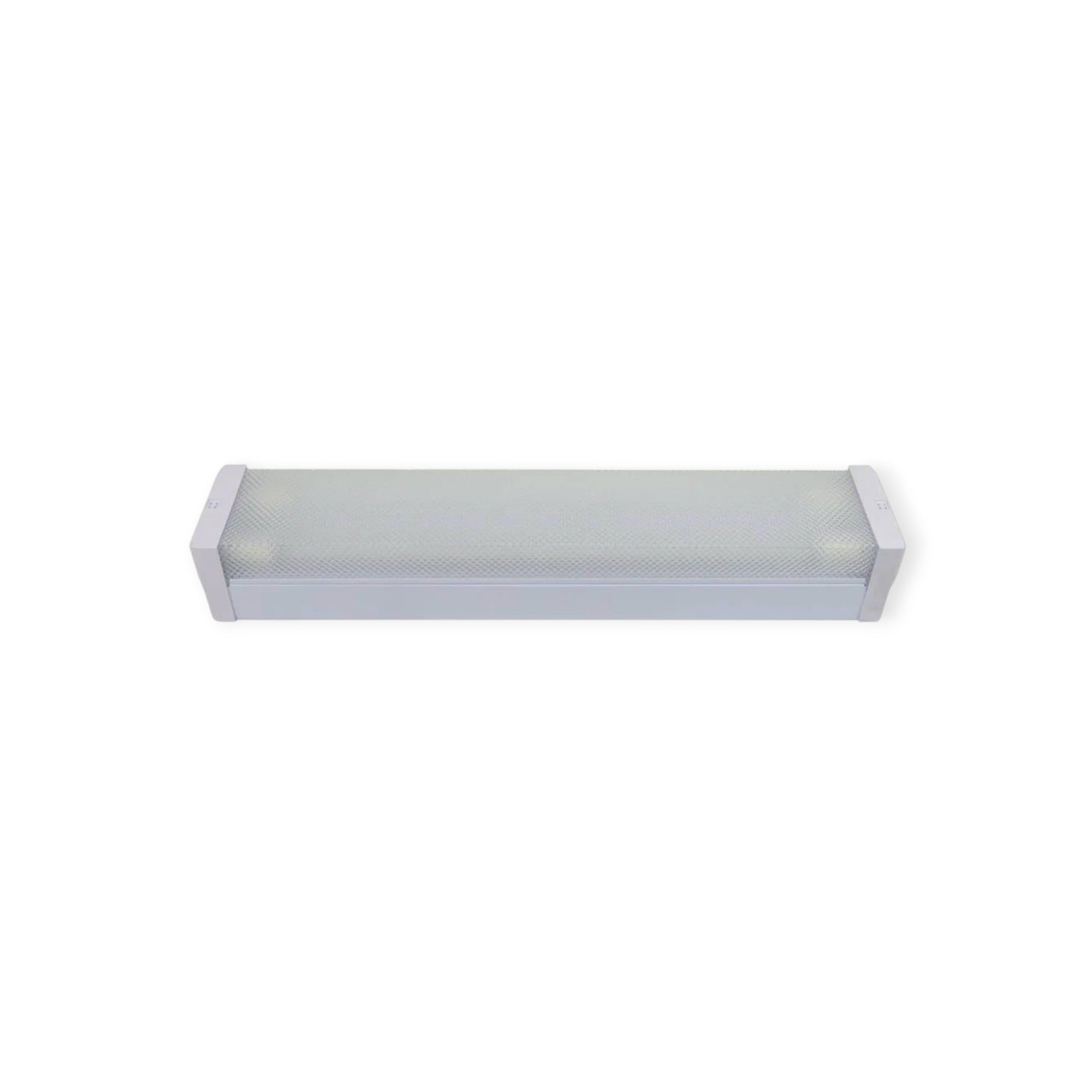 Rectangular white light fixture on a white background