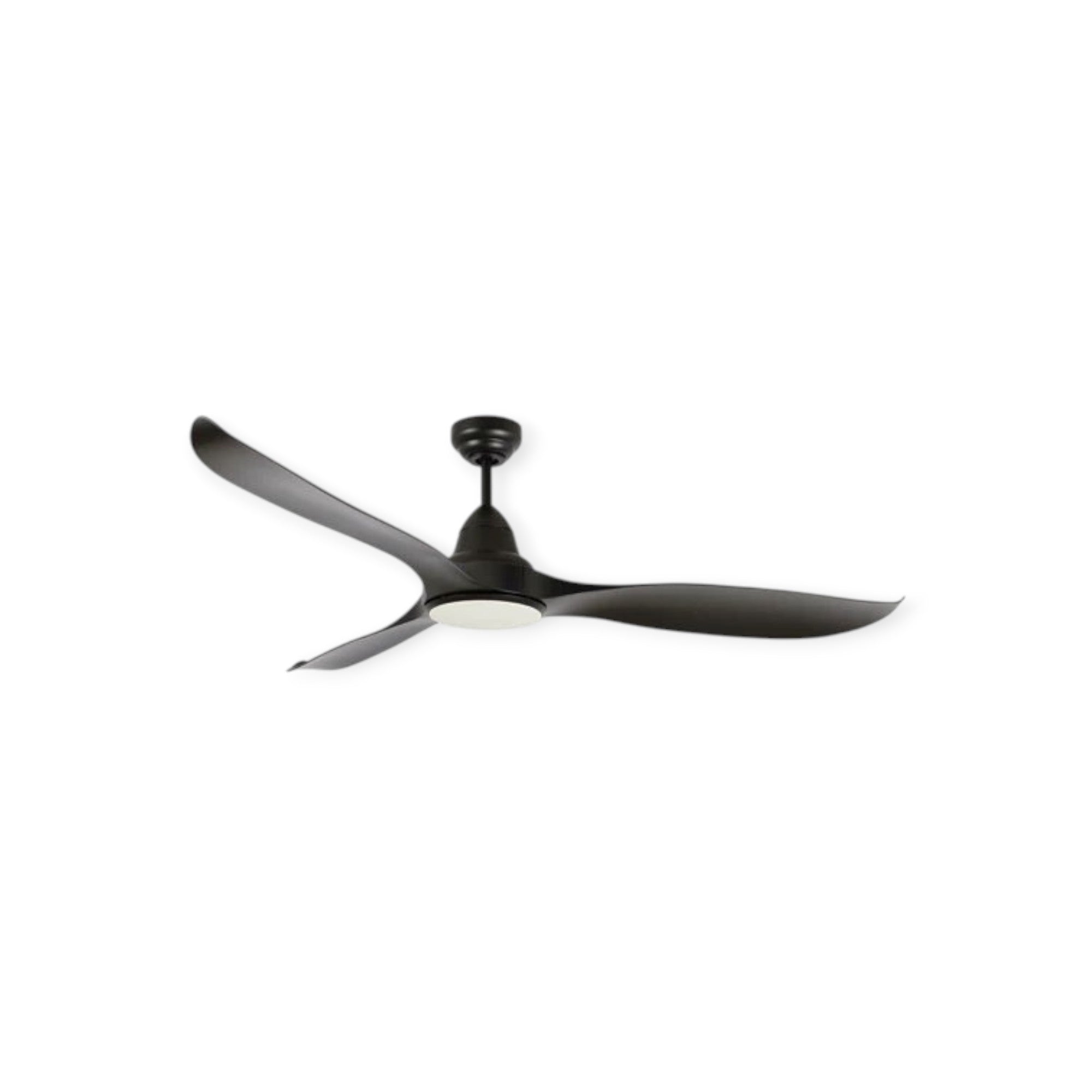 Black ceiling fan on a white background