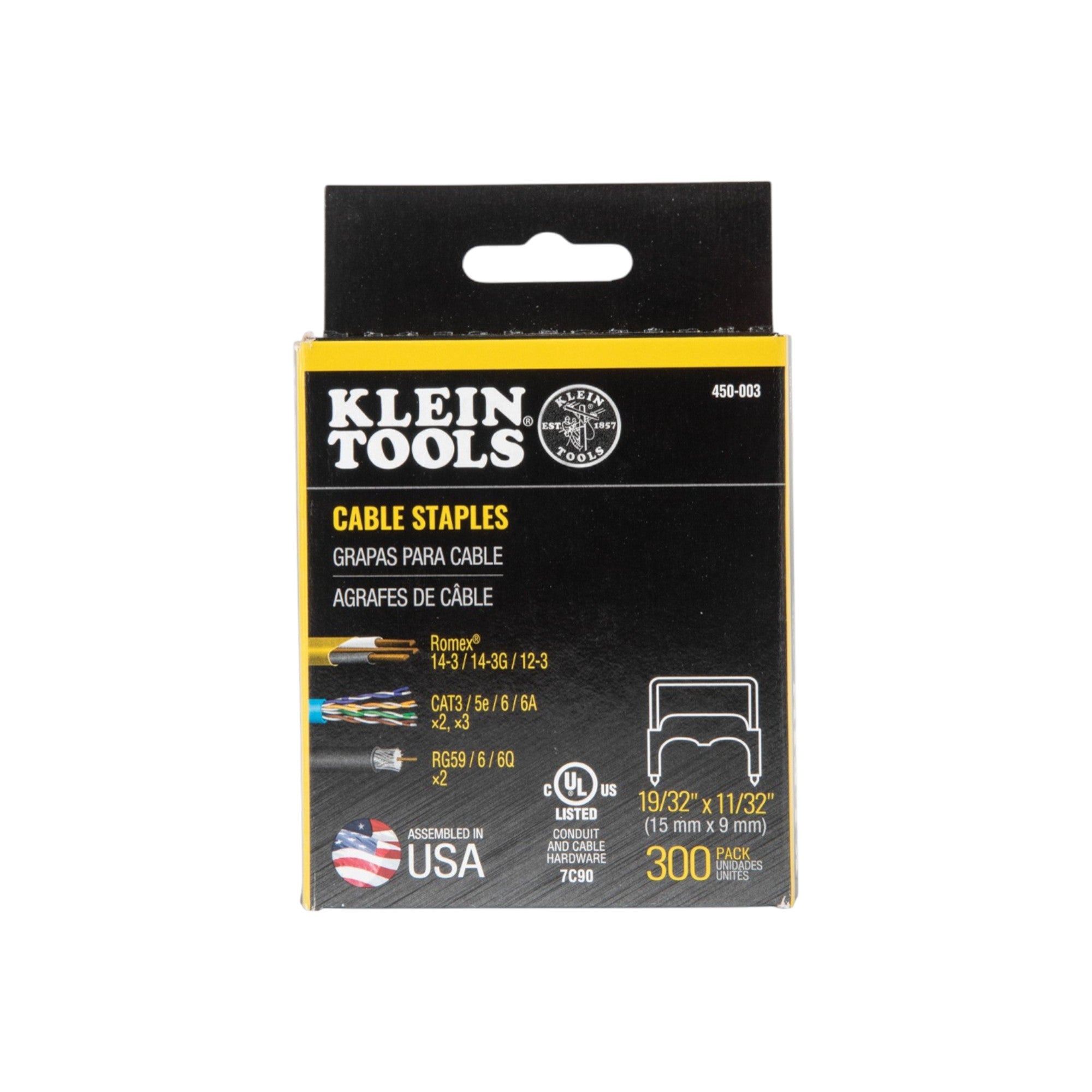 Klein Tools cable staples packaging on a white background