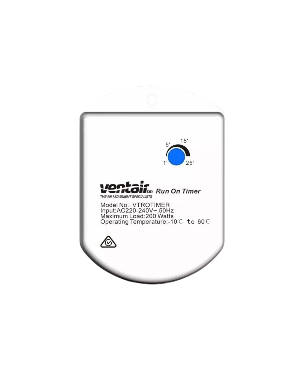 Ventair Exhaust Fan Run On Timer 1 to 25 minute adjustable -VTROTIMER - 200W