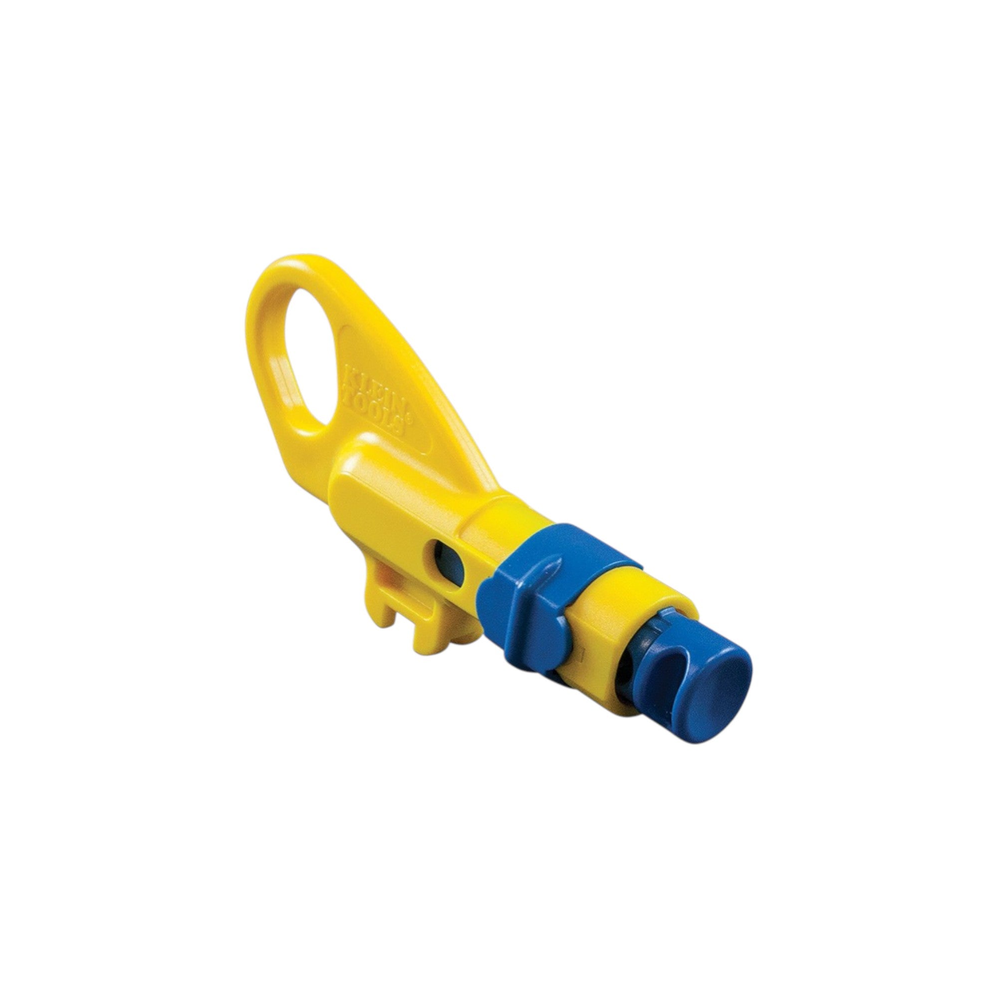 Yellow and blue plastic tool on a white background