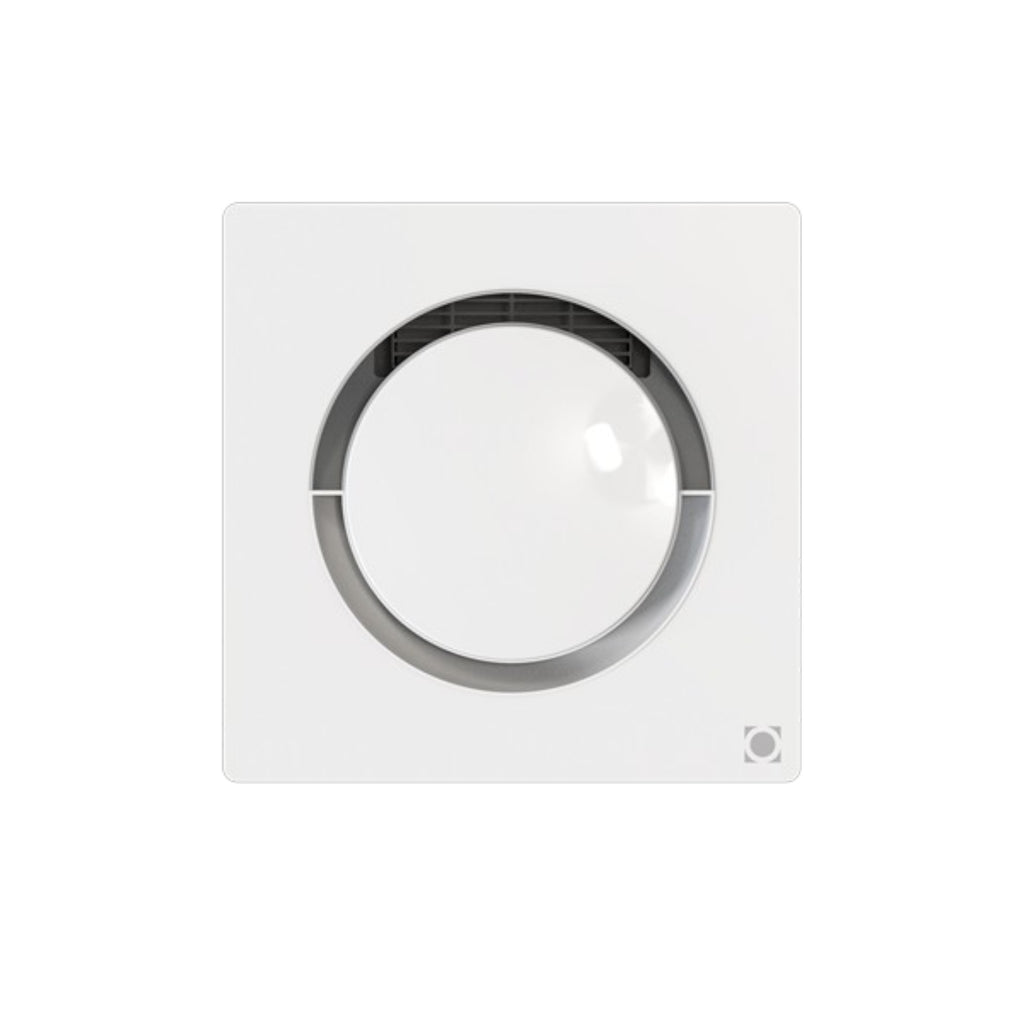 Square light fixture with circular glass cover on a white background