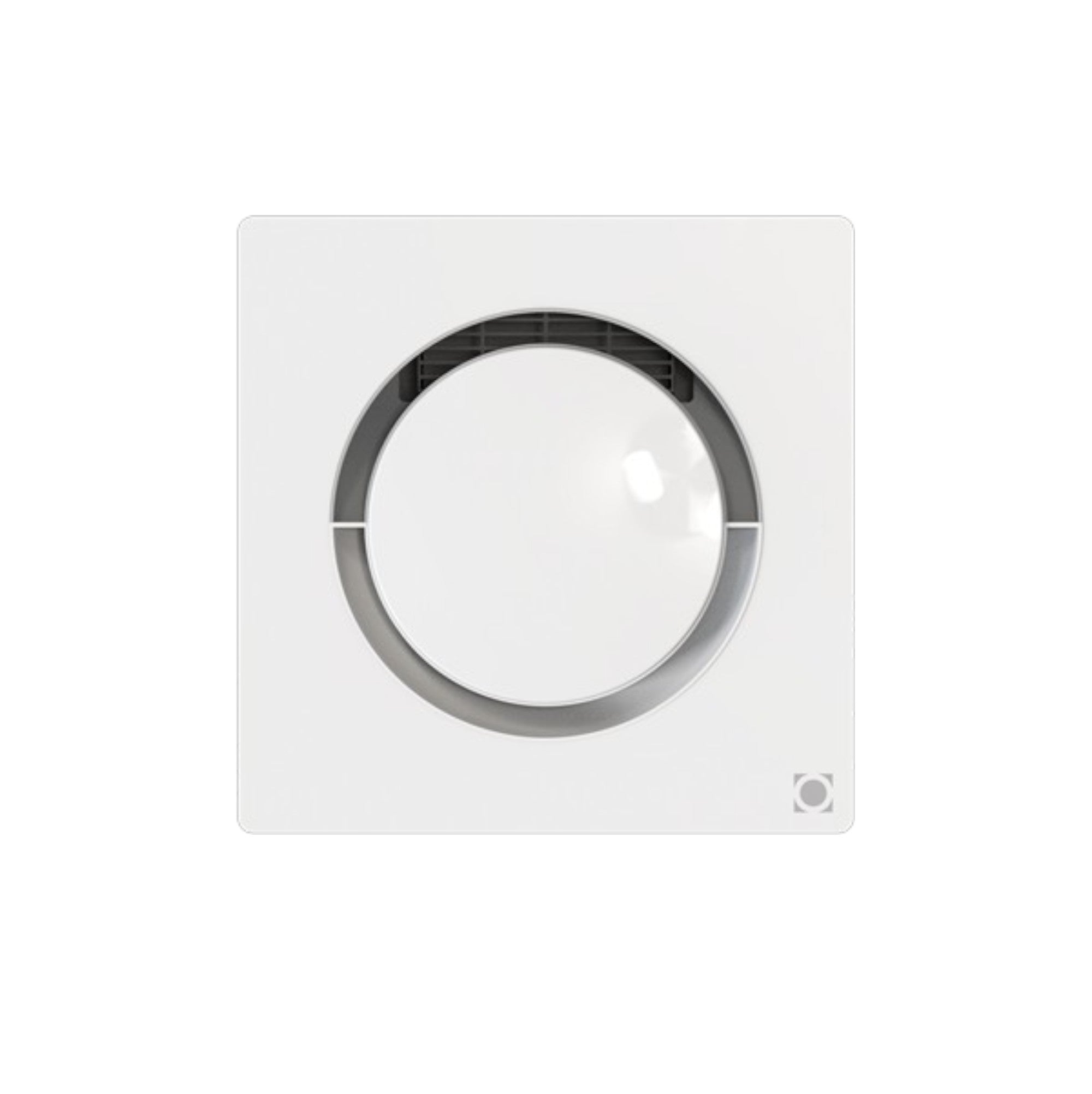 Square light fixture with circular glass cover on a white background