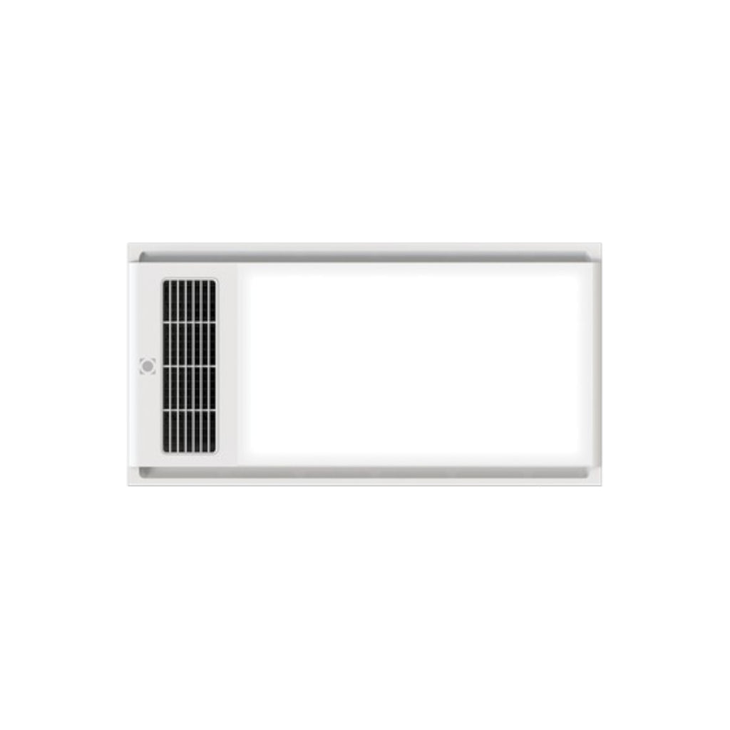 White ceiling-mounted air conditioning unit on a white background