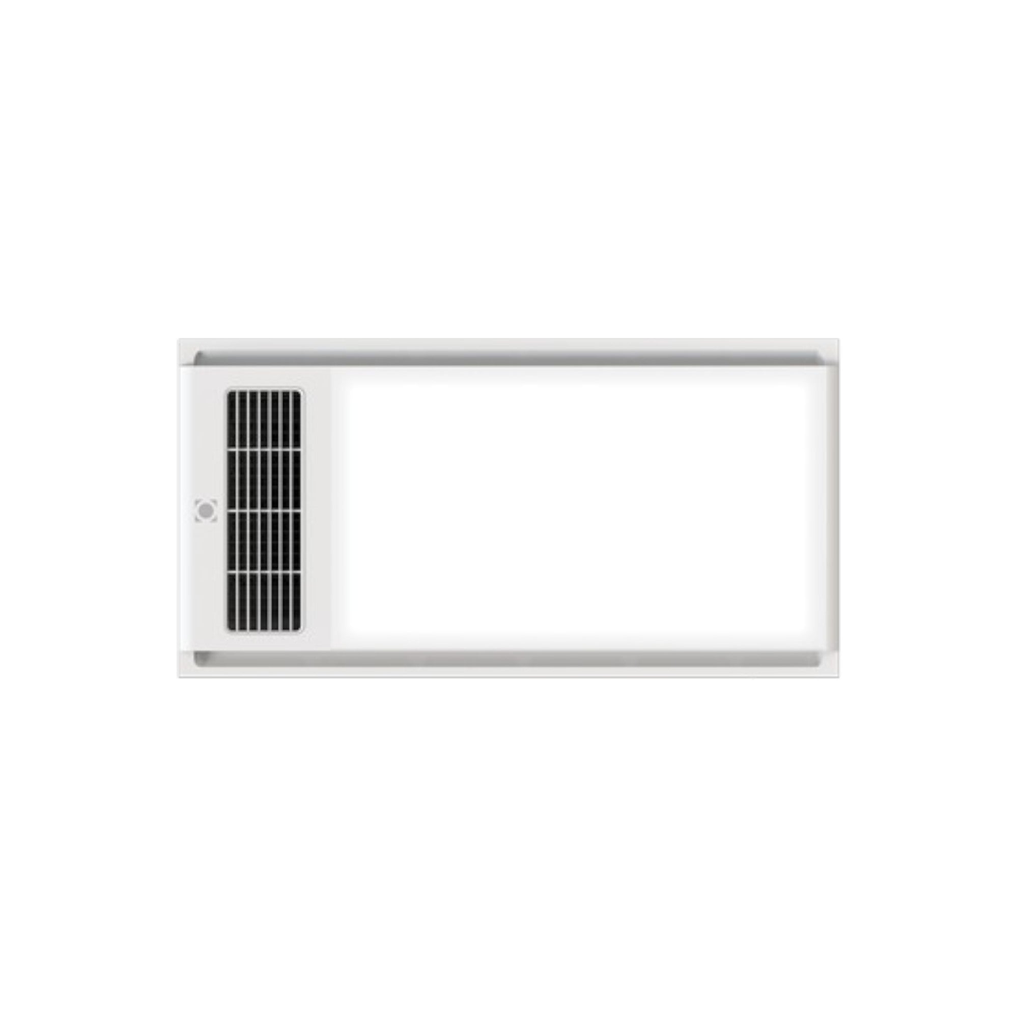 White ceiling-mounted air conditioning unit on a white background