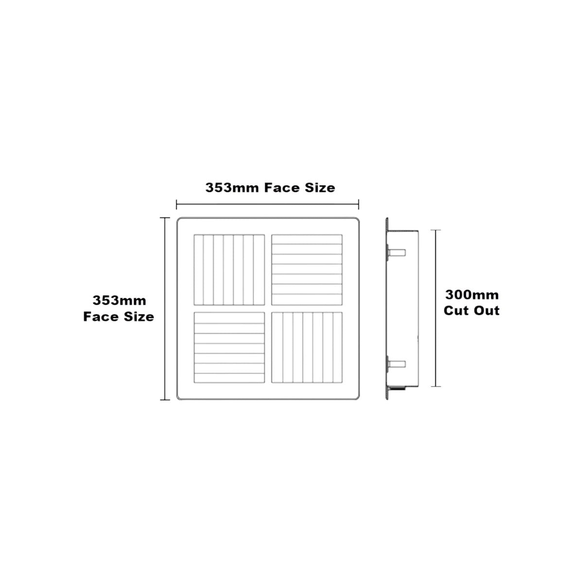POLYAIRE 4 Way Multi Directional Vent Outlet Ceiling Grille MDO 353 x 353mm