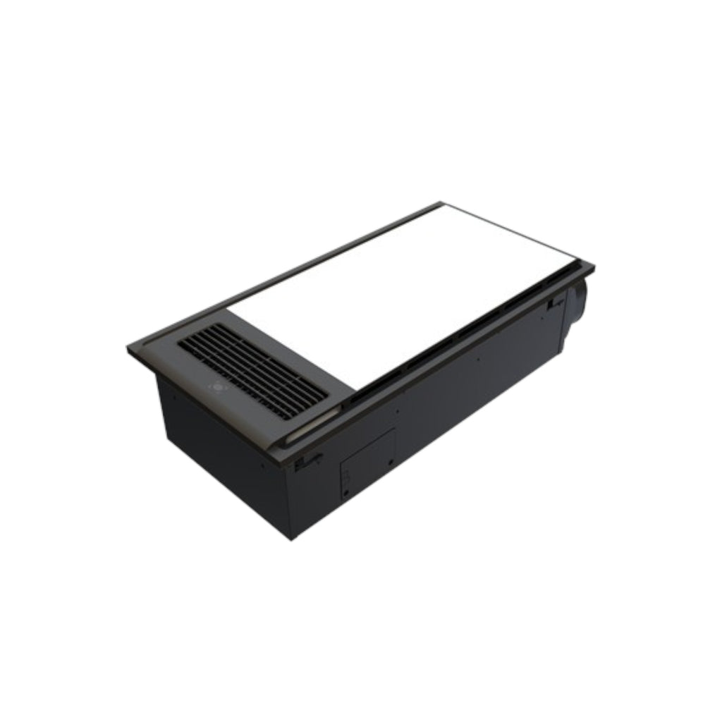 Black rectangular device with a metallic top on a white background