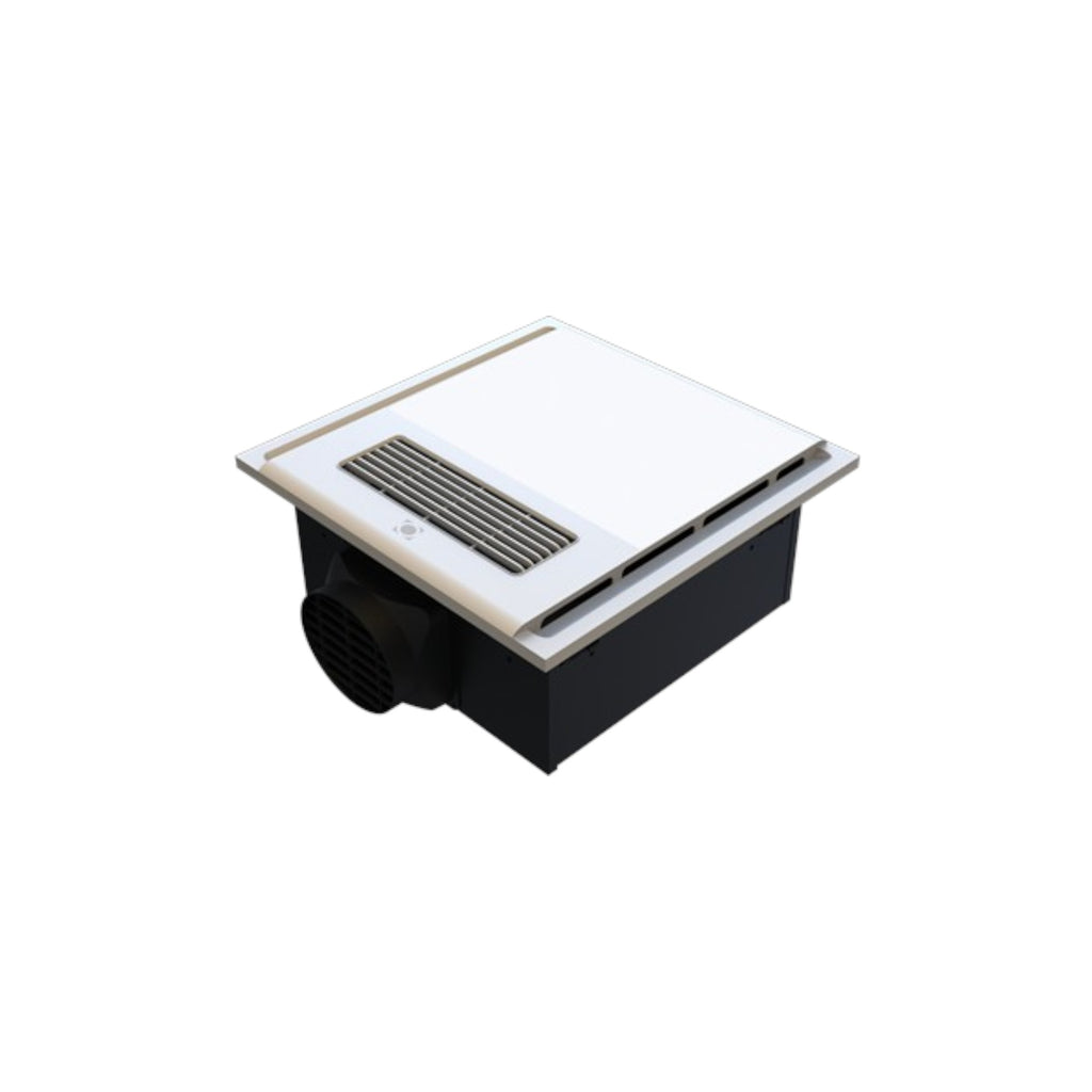 Ventilation grille with white cover and black base on a white background