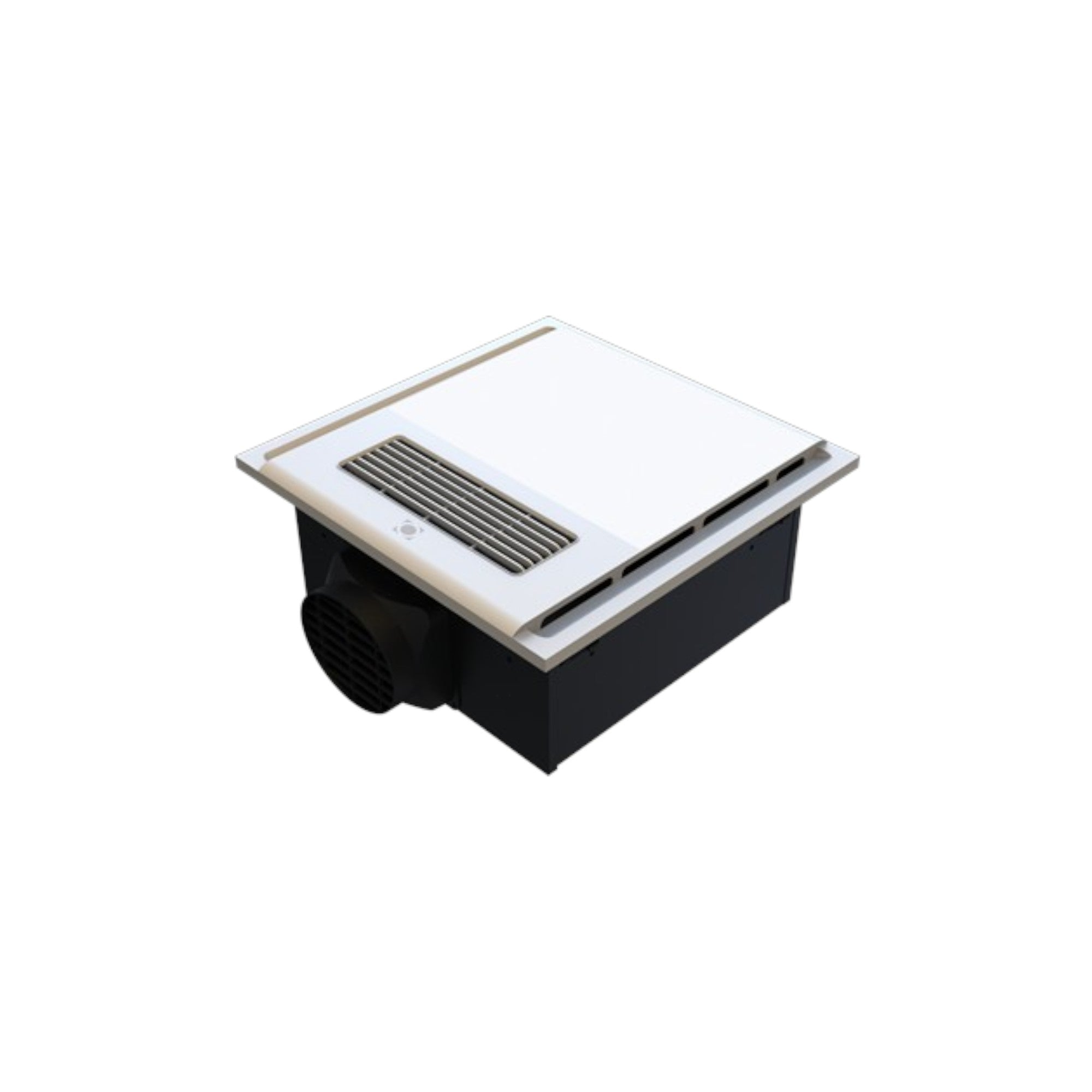 Ventilation grille with white cover and black base on a white background