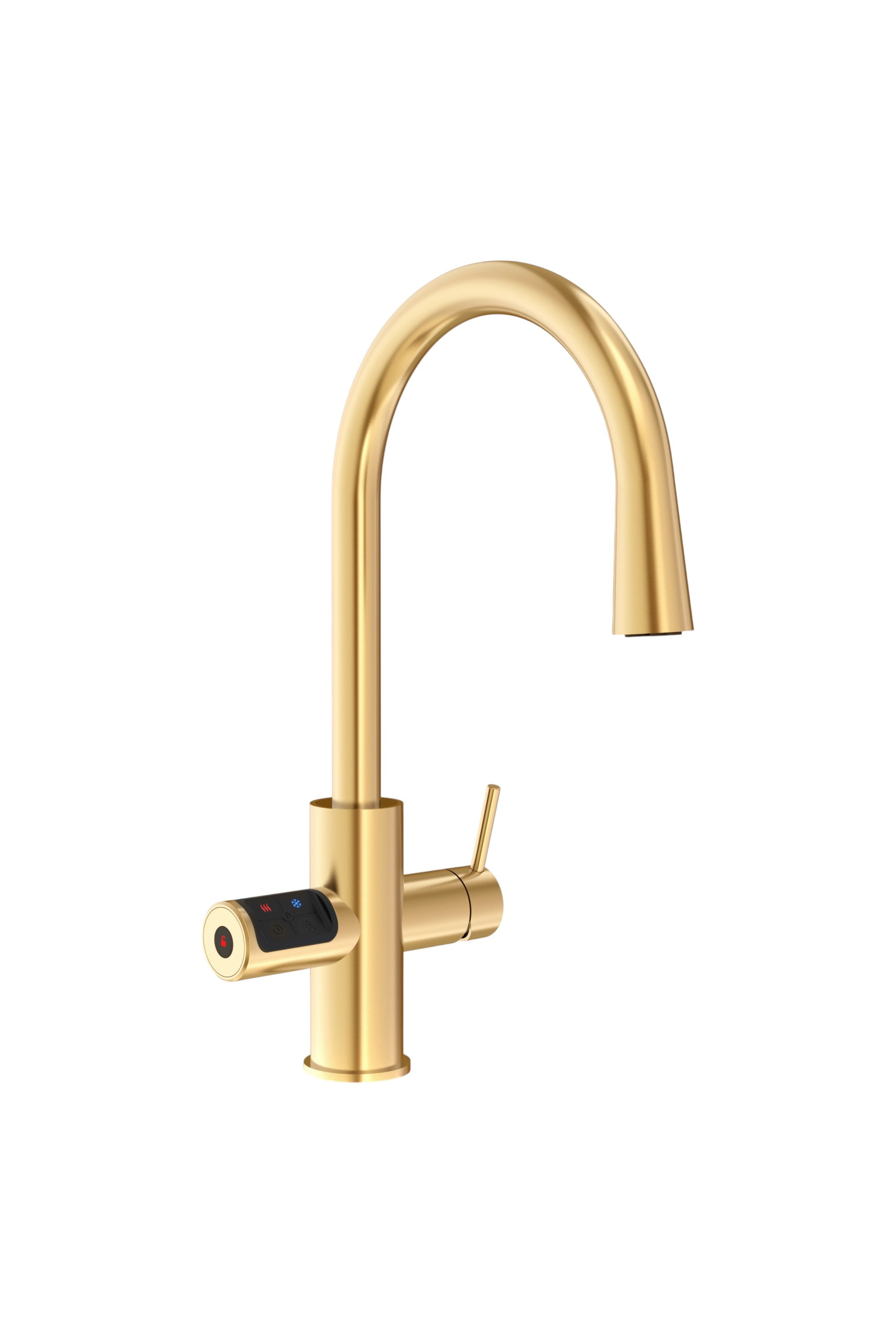 Gold kitchen faucet on a white background