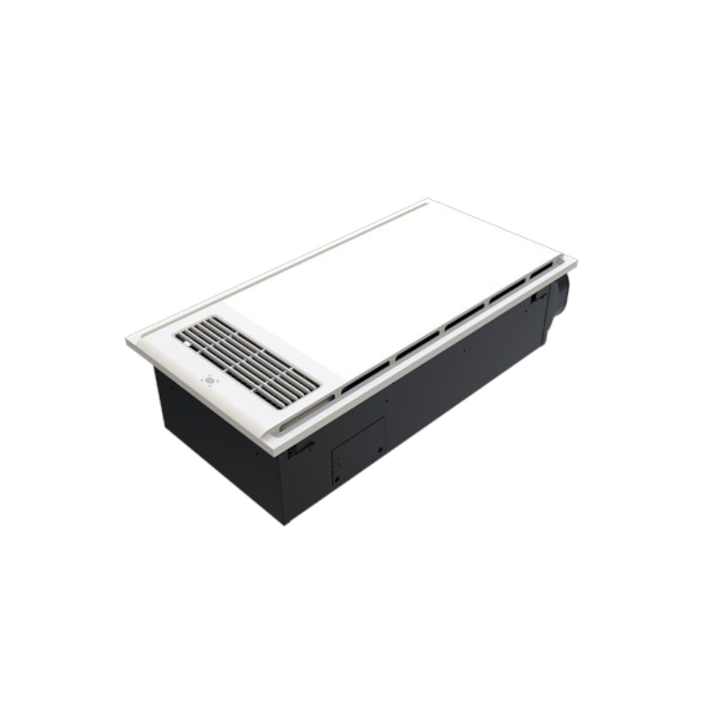 Rectangular black and white air vent on a white background