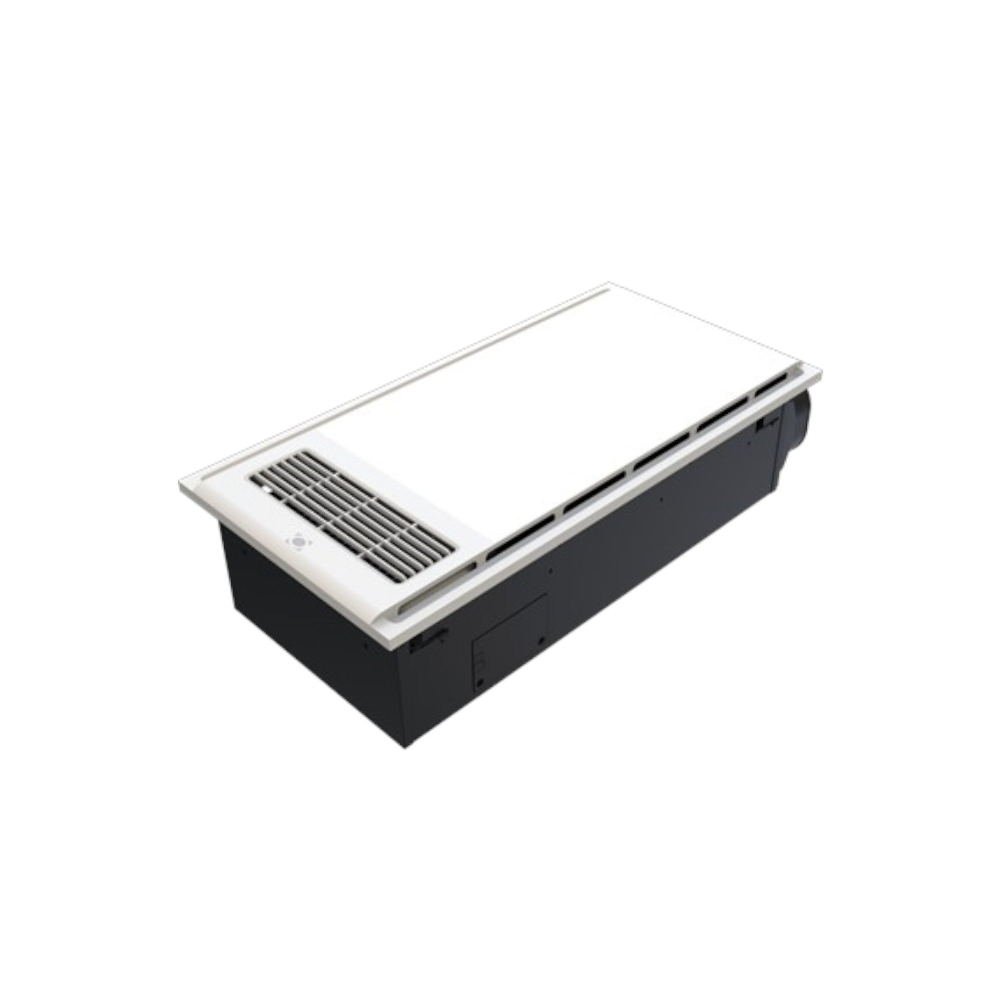 Rectangular black and white air vent on a white background