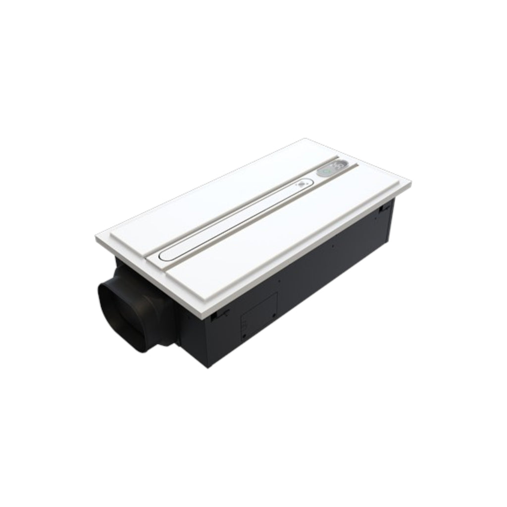 Ventilation system with white cover and black body on a white background