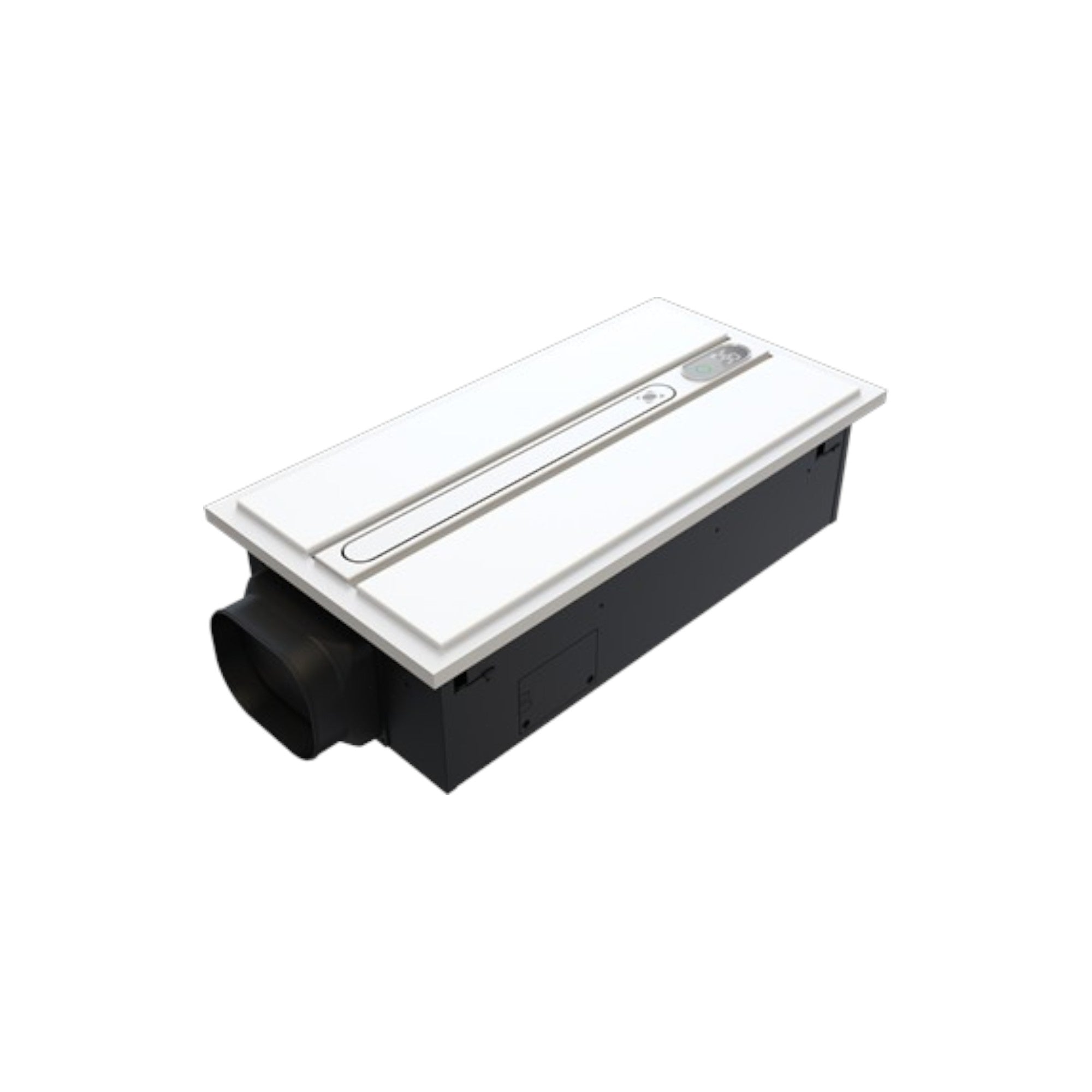 Ventilation system with white cover and black body on a white background