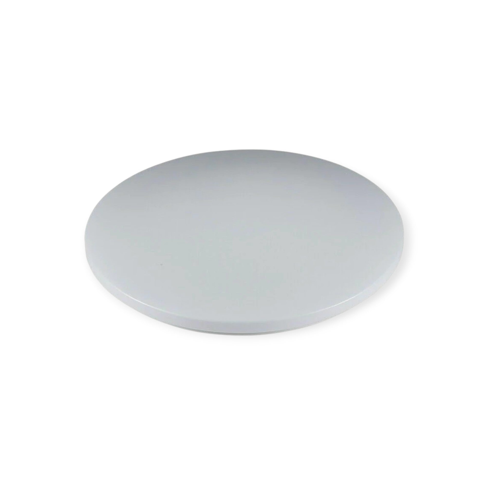 Round light gray object on a white background