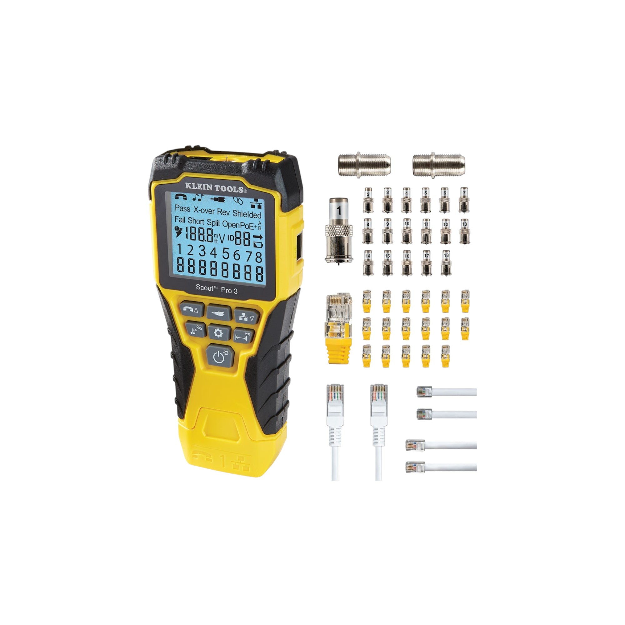 Klein Tools device with accessories on a white background