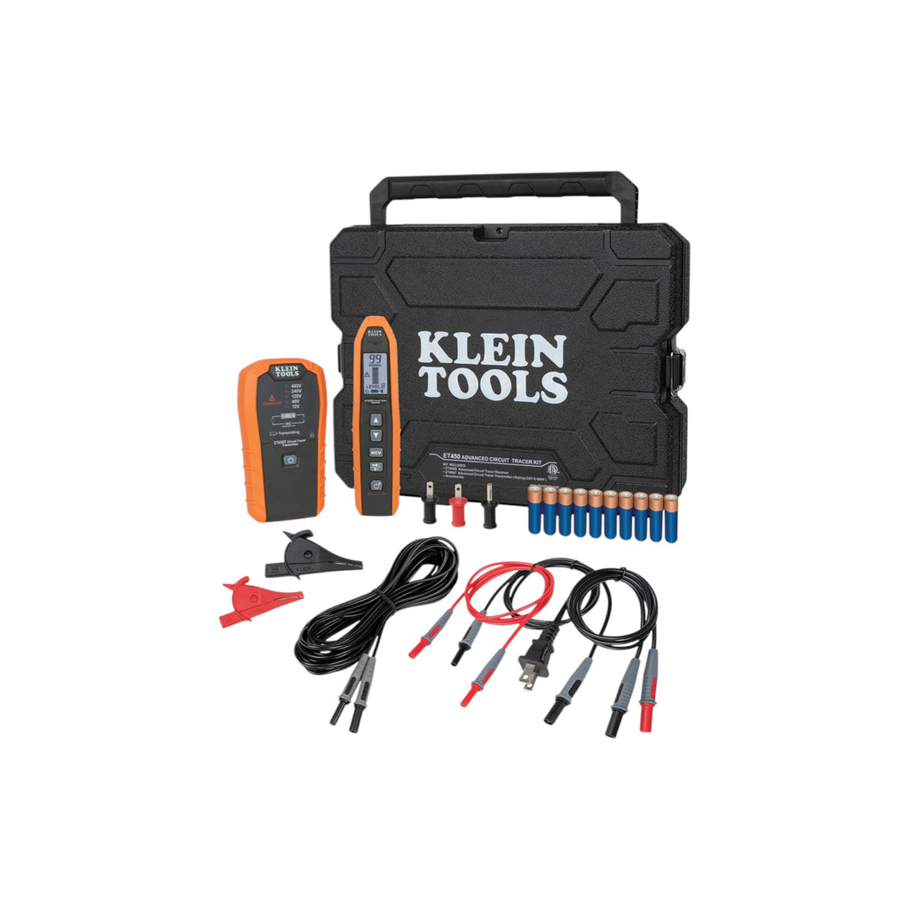 Klein Tools diagnostic tool set with cables and probes on a white background